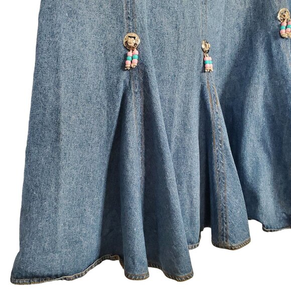 Geoffrey Hunter Size L Skirt Midi Flared Denim Beaded Cowgirl Western VTG 80s - Picture 4 of 13
